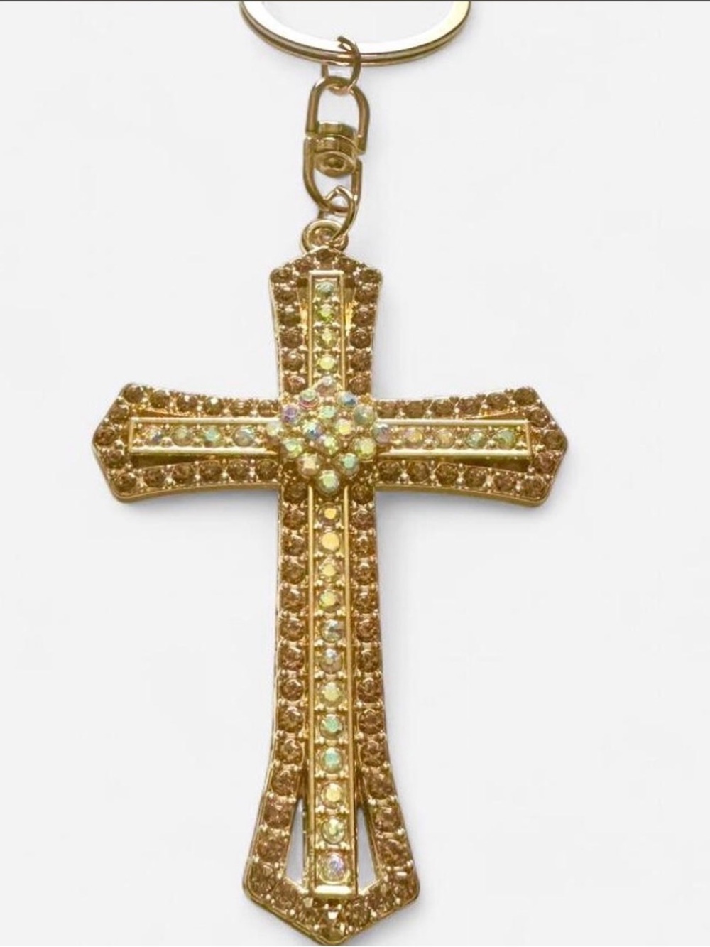 Gold Cross Keychain with Rhinestones